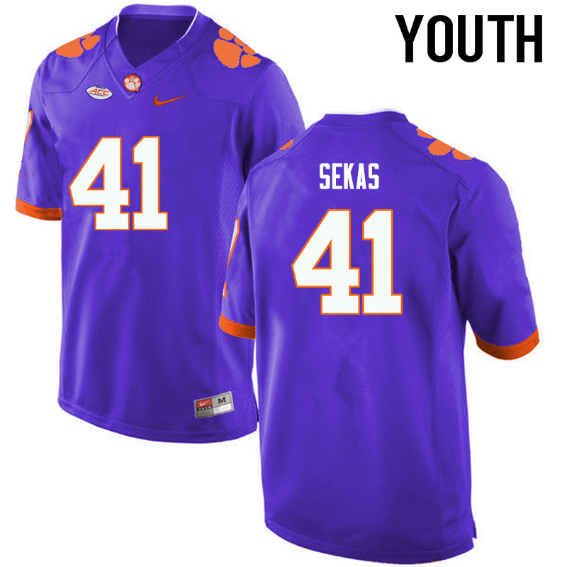 Youth Clemson Tigers #41 Connor Sekas College Football Jerseys-Purple - Click Image to Close
